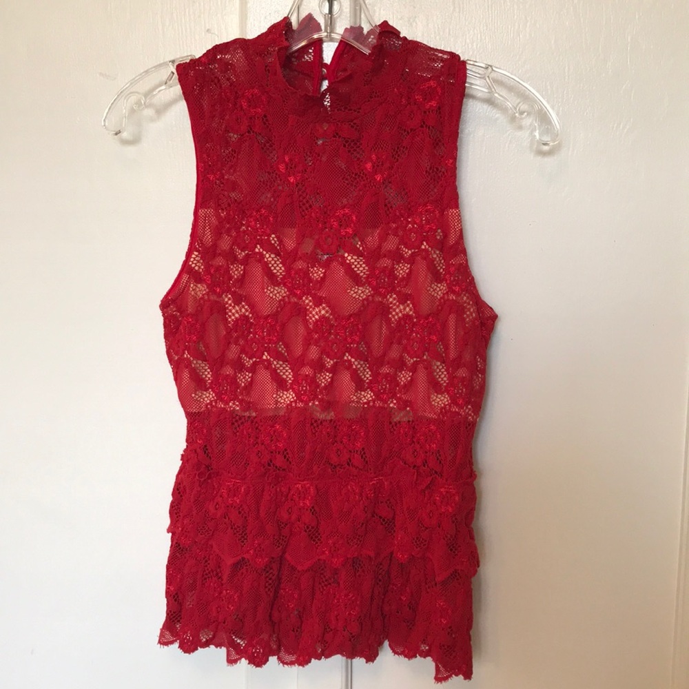 Nightcap Clothing Lace High Neck Ruffle Top